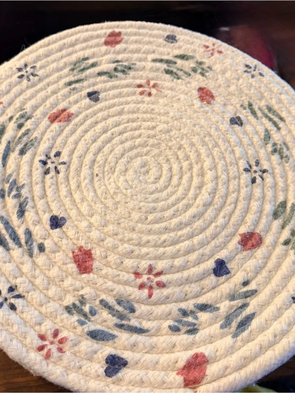 Handmade Coiled Rope Floral Round Placemats - Set of 4